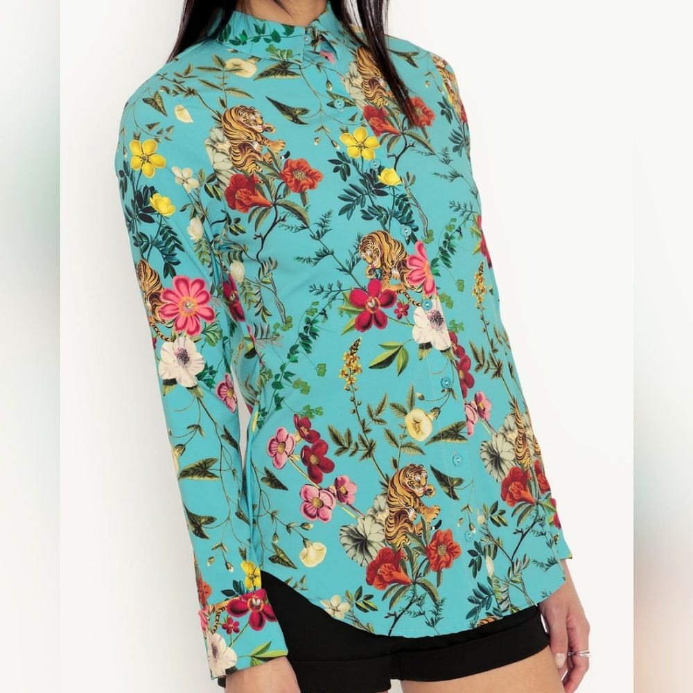 Blackmilk Tropical Tiger Long Sleeve Business Time Button Down Shirt